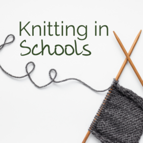Knitting in schools - Gray knitting swatch on straight needles